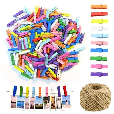 Imagen del producto de Solidchoice - Juego de 200 mini estacas de madera con cuerda de yute