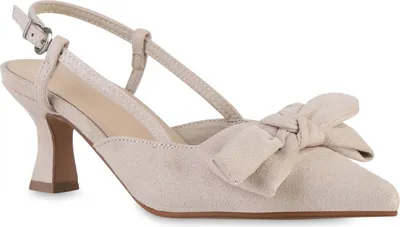 Produktbild von VAN HILL Damen Slingpumps Pumps Stiletto Schleifen Spitz Schuhe 841585, Farbe: Beige Velours, Größe: 39