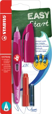 Produktbild von Ergonomischer Schulfüller für Rechtshänder mit Standard-Feder M - STABILO EASYbirdy in beere/pink - Einzelstift - Schreibfarbe blau (löschbar) - inklusive Patrone und Einstellwerkzeug