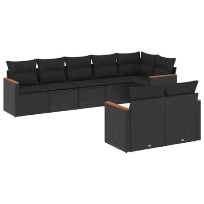 Produktbild von vidaXL 8-tlg. Garten-Sofagarnitur mit Kissen Schwarz Poly Rattan