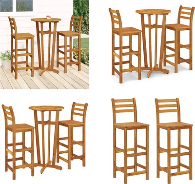 Produktbild von vidaXL 3 tlg. Gartenbar Set Massivholz Akazie - Garten-Bar-Set - Gartenbar-Sets - Outdoor-Bar-Set - Outdoor-Bartisch Und Stühle