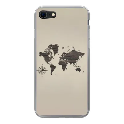Produktbild von MuchoWow® Handyhülle Schutzhülle Hülle für iPhone SE 2022 Weltkarte - Holz - Braun Silikon Softcase Handy Hülle - Schutzhülle