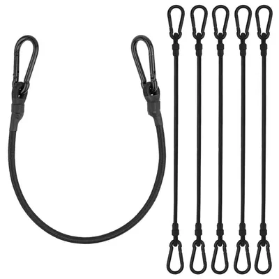 Image de Élastique avec mousqueton, 60 cm, lot de 6, noir, 8 mm, corde en caoutchouc très élastique