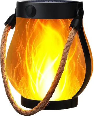 Produktbild von Gartenlicht, Solar Flammenlaterne mit Hanfseil, 22 LED Solarlaterne, USB Type-C, Garten Deko, wetterfest