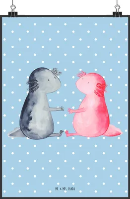 Produktbild von Mr. & Mrs. Panda Bild Axolotl Liebe DIN A2 - Blau Pastell - Geschenk, wanddeko, Lurch, Valentinstag, Kunstdruck, drucke, Plakat, Wandbild