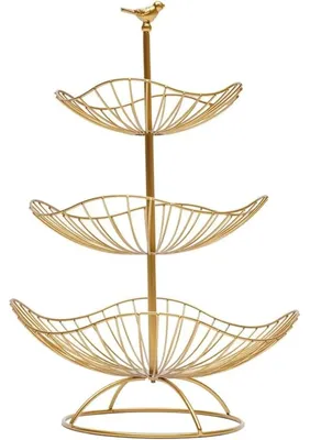 Image de Bol à fruits en métal - Étagère à fruits à 3 niveaux / corbeille à fruits - Présentoir décoratif - Pour la cuisine et la table - Dimensions : 20/25/31 cm - Or