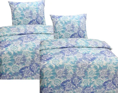Produktbild von Hochwertige Biber Bettwäsche Baumwolle Ornamente Blau Weiß 135x200 80x80: 4tlg.