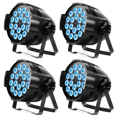 Produktbild von LED Bühnenbeleuchtung 4er Set - PAR Scheinwerfer DMX512 - 18x8W RGBW 110W - 4/8 Kanäle - Sound & Auto Modus - EU Stecker
