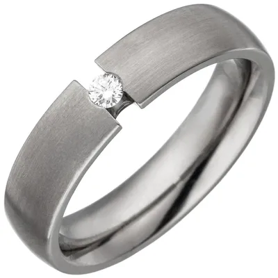 Produktbild von Partner-Ring Fingerring aus Titan mit Diamant Brillant 0,05ct. Titanring matt Innenumfang 64mm  Ø20.4mm