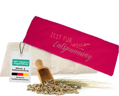 Produktbild von heimtexland ® Roggen Natur Körnerkissen Kälte- und Wärmekissen XL Nackenkissen 20x48 cm 100% Baumwolle 4 Kammern Typ752 Pink - Zeit für Entspannung