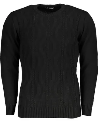Produktbild von Eleganter Schwarzer Herrenpullover mit Rundhals & Zopfmuster