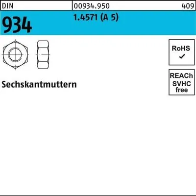 Produktbild von Reyher  Sechskantmuttern DIN 934 1.4571 M 16 A 5 (25 Stück)