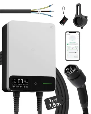 Productafbeelding van Wallbox Laadpaal 7,4 kW - Type 2 Laadkabel 7,5 Meter - Wit - Elektrische Auto Oplader - Slimme App Bediening