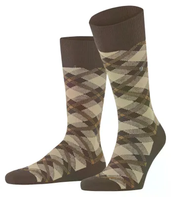 Productafbeelding van Burlington heren sokken, tartan patroon, maat M, 100% katoen, gemêleerd, 1 paar, bruin/beige