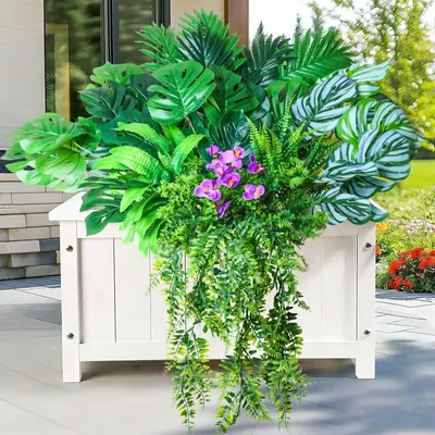Produktbild von 10 Bündel künstliche Pflanzen, Plastikpflanzen, Grünpflanzen für draußen, Blumen, künstlicher Efeu, künstliche Hängefarne, UV-beständige Sträucher für draußen, Balkon, Gartendekoration