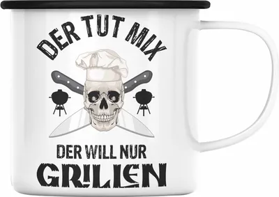Produktbild von Trendation - Grill Emaille Tasse Geschenk Männer Steak Liebhaber Grillen Geschenkidee Vater BBQ's (Schwarz)