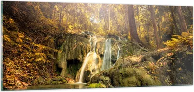 Produktbild von Bilder auf glas - Wald Wasserfall Natur Umwelt - 100x40cm - Glasbilder - Wandbilder - Kunstdruck - zum Aufhängen bereit - Wanddekoration aus Glas - Glas Bilder - Wandbild auf Glas - GAB100x40-2959
