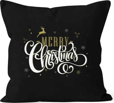 Produktbild von Kissenbezug Merry Christmas Weihnachten Geschenk Kissen-Hülle Deko-Kissen 40x40 Baumwolle MoonWorks® schwarz unisize