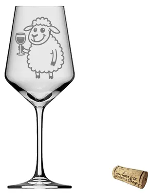 Produktbild von Weinglas Gravur Puppa Schaf trinkt Wein 350ml spülmaschinenfest elegantes Design Geschenk personalisiert