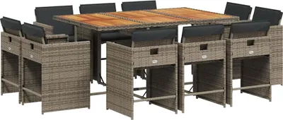 Produktbild von vidaXL 11-tlg. Garten-Essgruppe mit Kissen Grau Poly Rattan