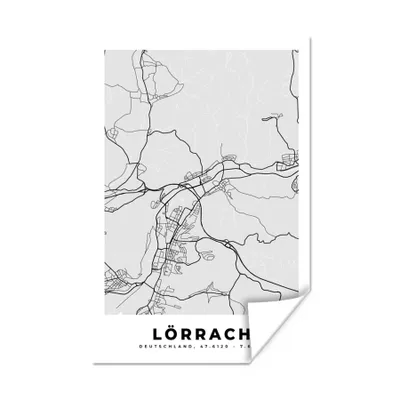 Produktbild von MuchoWow® Poster Stadtplan - Karte - Lörrach - Deutschland 60x90 cm - Wanddekoration