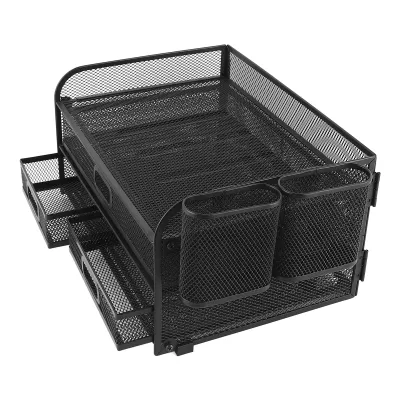 Zdjęcie produktu dla 3-poziomowy siatkowy organizer na biurko, metalowy siatkowy organizer na biurko, wielowarstwowy siatkowy organizer na biurko, składany siatkowy organizer na biurko, wielofunkcyjny siatkowy organizer na biurko, siatkowy organizer na biurko