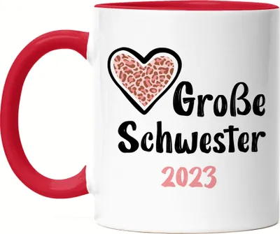 Produktbild von Große Schwester 2023 Tasse Rot Sisters Beschützerin Geborgenheit Liebe Familie Zusammenhalt Freude Spaß Sis Love