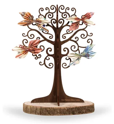 Produktbild von Geldbaum aus Holz – Geschenk für Geburtstage, Hochzeiten und als Hochzeitsgeschenk – Geschenk für das Brautpaar – Geldgeschenk, Lebensbaum, Geschenkverpackung, Dekoration