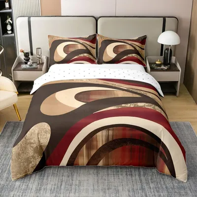 Dekbedovertrekset 3-tlg. 100% Baumwolle bordeauxrot Streifen 220x230 cm