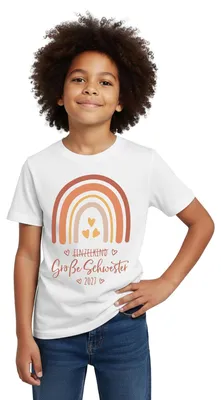 Produktbild von Spreadshirt Große Schwester 2027 Regenbogen Kinder T-Shirt, 110/116 (5-6 Jahre), Weiß