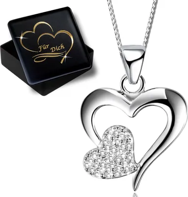 Produktbild von Damenkette 45cm Herz echt 925 Sterling Silber Halskette mit Anhänger Damen Frauen Kette Herzkette  K615+V11