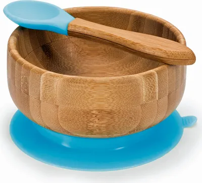 Produktbild von ALL KIDS UNITED Bambus Schale für Babys & Kleinkinder – Rutschfeste Kinderschüssel mit starkem Saugnapf für Babynahrung & Brei, Blau