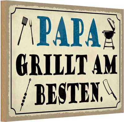 Produktbild von vianmo Holzschild 12x18 cm Papa grillt am besten Männer Frauen
