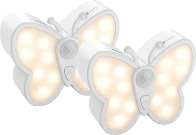 Produktbild von OKWISH Nachtlichter, 2er-Set Intelligente LED Nachtlichter, Bewegungsmelder, USB Wiederaufladbar, Magnet- & Klebeinstallation, Schmetterlings-Design, Warmweiß für Schlafzimmer & Kinderzimmer