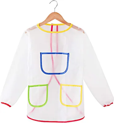 Produktbild von Malschürze Unisex, wasserdichte Kinderschürze mit Ärmeln und 3 Taschen, Bastelschürze für Kinder von 3-4 Jahren, zum Malen, Backen, Kochen, Füttern, für Kunstunterricht, transparent