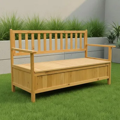 Produktbild von Mucola Gartenbank mit Rückenlehne Truhenbank Sitzbank Holz Küchenbank Auflagenbox Gartentruhe Parkbank Holzbank