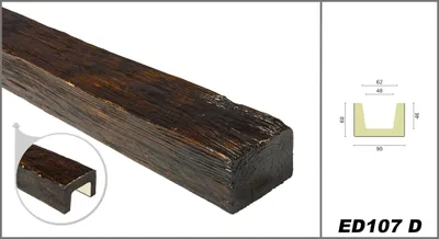 Produktbild von DECO WOOD Deckenbalken modern aus Polyurethane, 2m Länge, PolyurethanBalken Holzoptik (dunkelbraun - 9x6cm) Innendeko Zierelement Dekorbalken