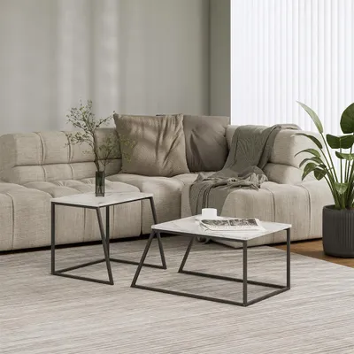 Immagine prodotto di Tavolino da divano Vicco Myra Nero/marmo-bianco 60 x 50 cm 2 parti, Model 56366