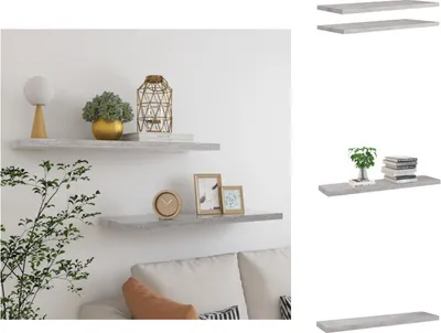 Immagine prodotto di vidaXL Mensole galleggianti 2 pz. Grigio cemento 90x23,5x3,8 cm MDF - Mensole da parete