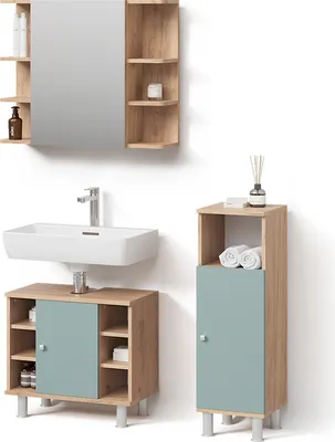 Produktbild von Badmöbel-Set Livinity Fucino Grün 3 Teile, mit Midischrank, Model 52689