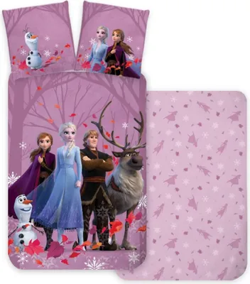 A bedding set featuring characters from Disney's Frozen.