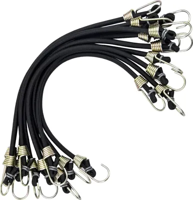 Produktbild von 10 Mini-Gummiseile in Schwarz mit Doppelhaken, robust, für Fahrräder, Motorräder, Anhänger und Camping