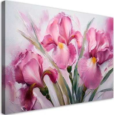 Produktbild von Leinwandbild Schwertlilien Rosa Gemalte Blumen 100x70 Feeby Rosa bild für die wand bereit zum aufhängen