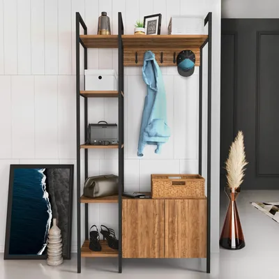Produktbild von Skye Decor, Doga - Walnut, Black, Hallenstand, Nussbaum, 100 % MELAMINBESCHICHTETE SPANPLATTEN, 90 x 35 x 175 cm