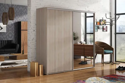 Produktbild von A20 Kleiderschrank mit 2 Schiebetür und Spiegel - Sonoma - 100 x 62 x 215 cm