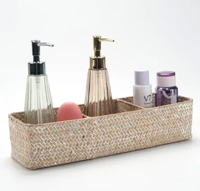 Produktbild von Rechteckiger Seegraskorb zur Toilettenpapierorganisation - natürlich geflochten - Regalkorb - 37 x 12 x 8 cm - weiß