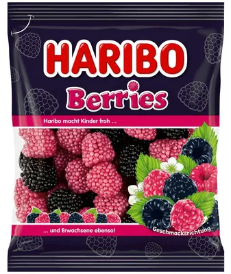 Produktbild von Haribo Berries, Gummibärchen, 175 g, Himbeere, 1486 kJ, 350 kcal, 86 g