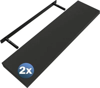 Productafbeelding van Zwevende Wandplanken Hout 2 Stuks 90 cm Zwart - 15 kg Draagkracht
