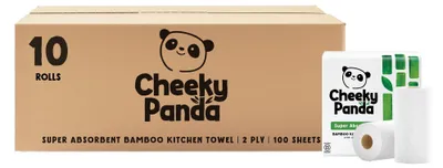 Obrázok produktu pre Kuchynské utierky, bambusové, 2-vrstvové, 100 listové, 10 kotúčov, CHEEKY PANDA, biele