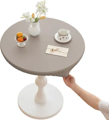 Produktbild von Runde Tischdecke Elastisch Isolierte Wasserdicht Tischdecke aus Kunstleder, Grau, Durchmesser 120cm